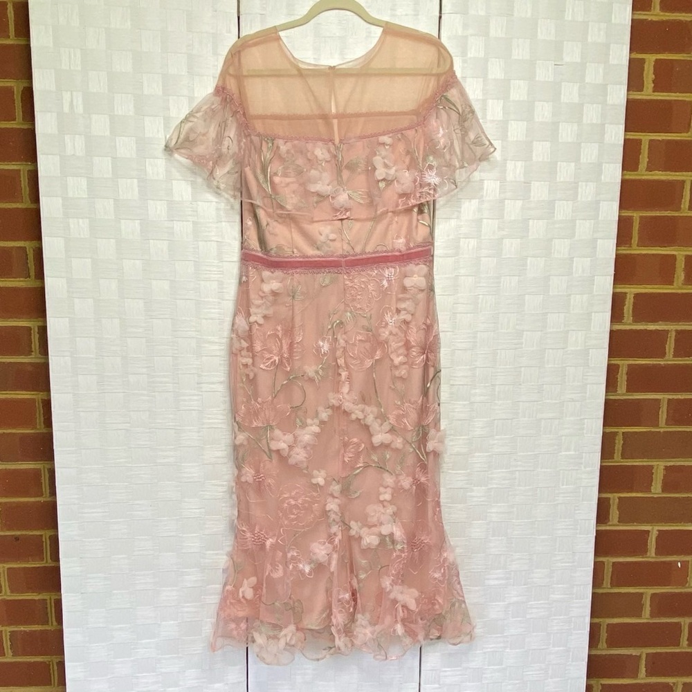 Marchesa Notte Dress Evening Embroidered Organza 3 D Blush Pale Pink Gown Sz 14 - Picture 7 of 11